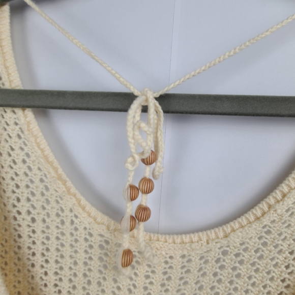 Old Navy vintage open back knit 3/4 sleeve beige coastal grandma sweater, sz XL - Picture 5 of 9